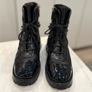 Chanel Black Lace-Up Women's Boots